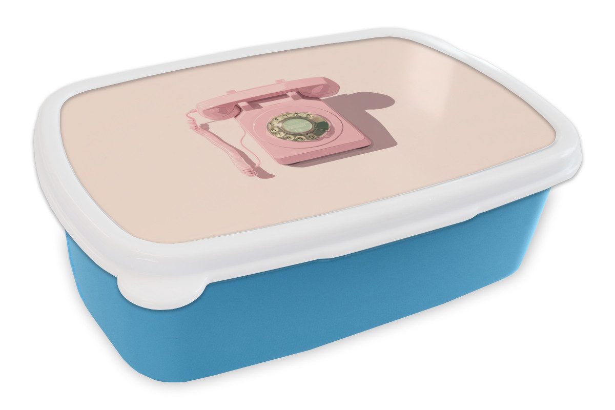 MuchoWow Lunchbox Drehbares Telefon - Retro - Rosa, Kunststoff, (2-tlg), Brotdose, Lunchbox, Brotbox für Kinder und Erwachsene