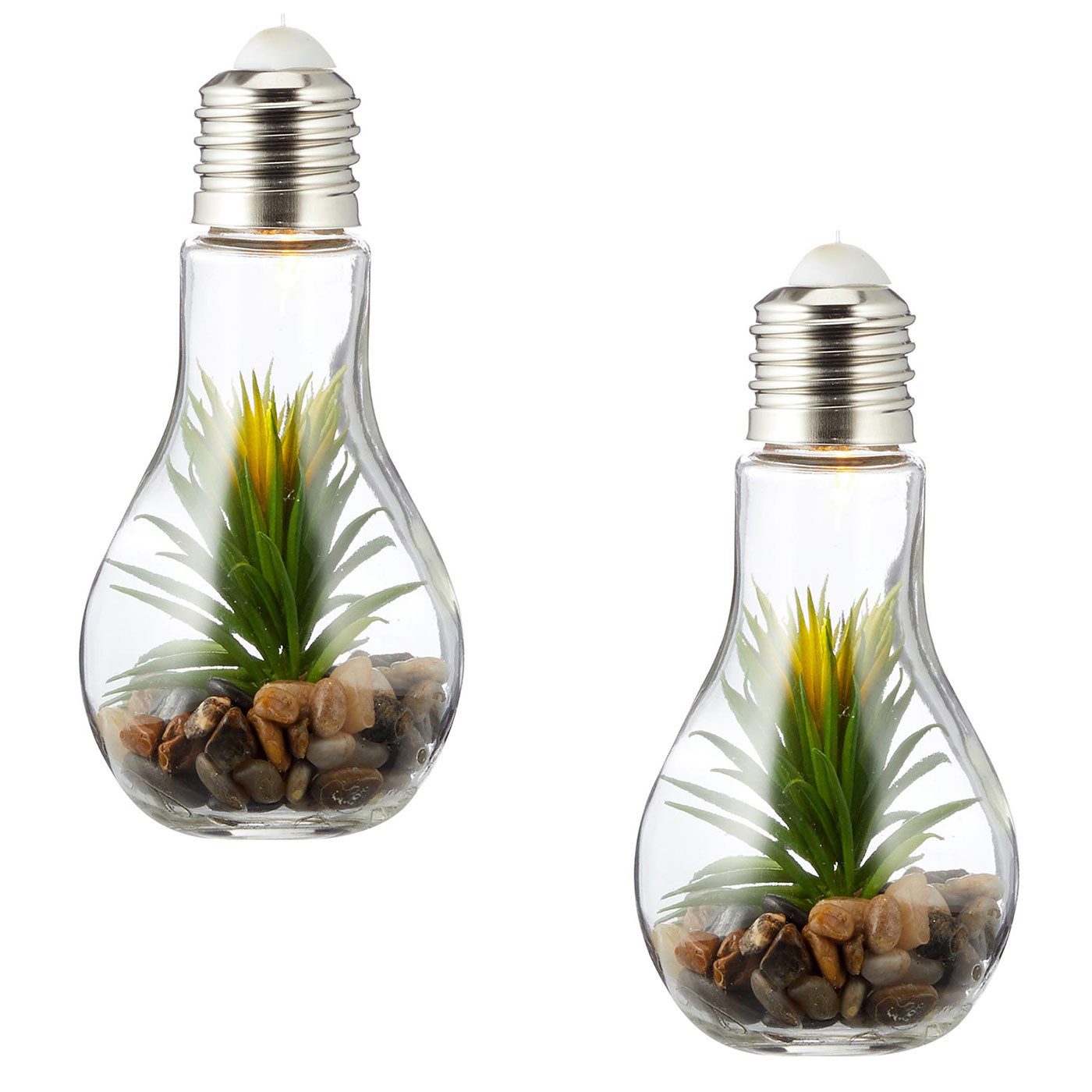 Levandeo® LED Dekoobjekt, 2er Set LED Glühbirne Sukkulenten H19cm Grün Deko günstig online kaufen