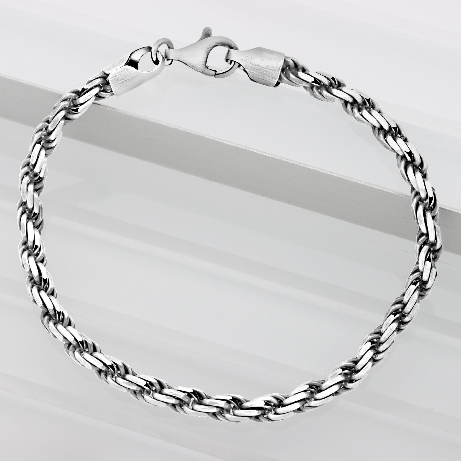 Tony Fein Silberarmband Kordelarmband 4mm 925 Silber, Made in Italy – Bild 3 von 5