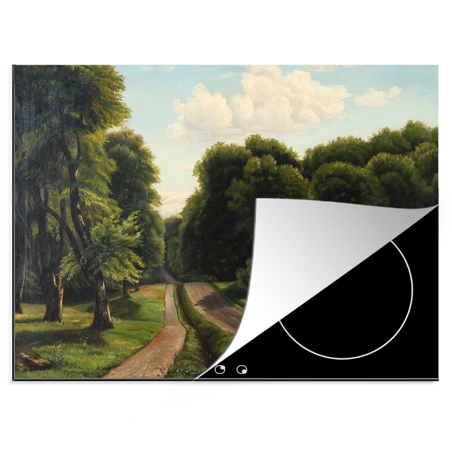 MuchoWow Herdblende-/Abdeckplatte Sommertag an einem Waldweg - Gemälde von Vilhelm Groth, Vinyl, (1 tlg), 70x52 cm, Mobile Arbeitsfläche nutzbar, Ceranfeldabdeckung