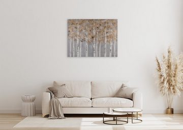 KUNSTLOFT Gemälde Gold of Birches 100x75 cm, Leinwandbild 100% HANDGEMALT Wandbild Wohnzimmer