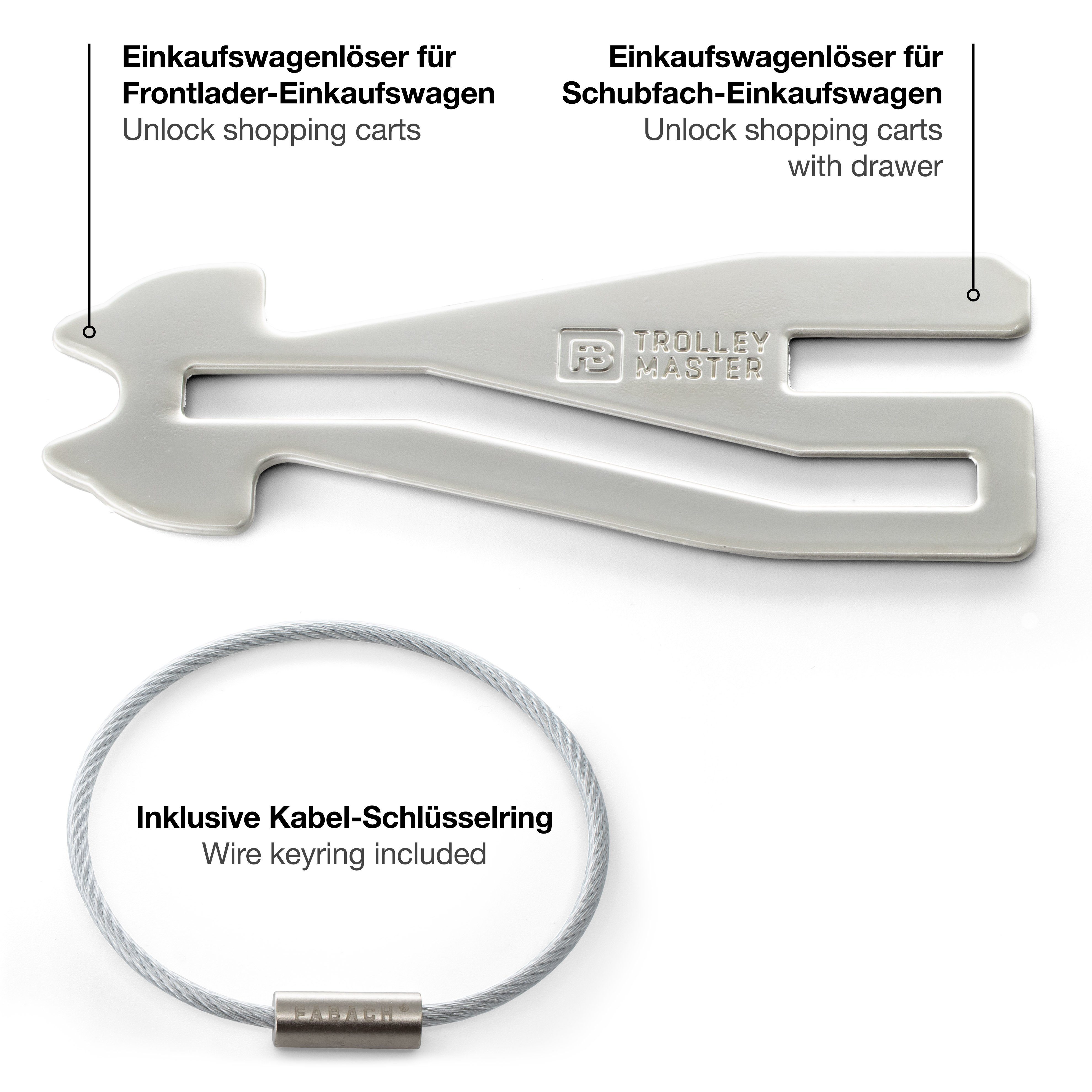 FABACH Schlüsselanhänger Trolley Master Silber Einkaufswagenlöser - öffnet günstig online kaufen