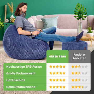 Green Bean Sitzsack Scoop + Pouf Cord, Indoor Sitzkissen mit Sitzhocker, Relax Sessel