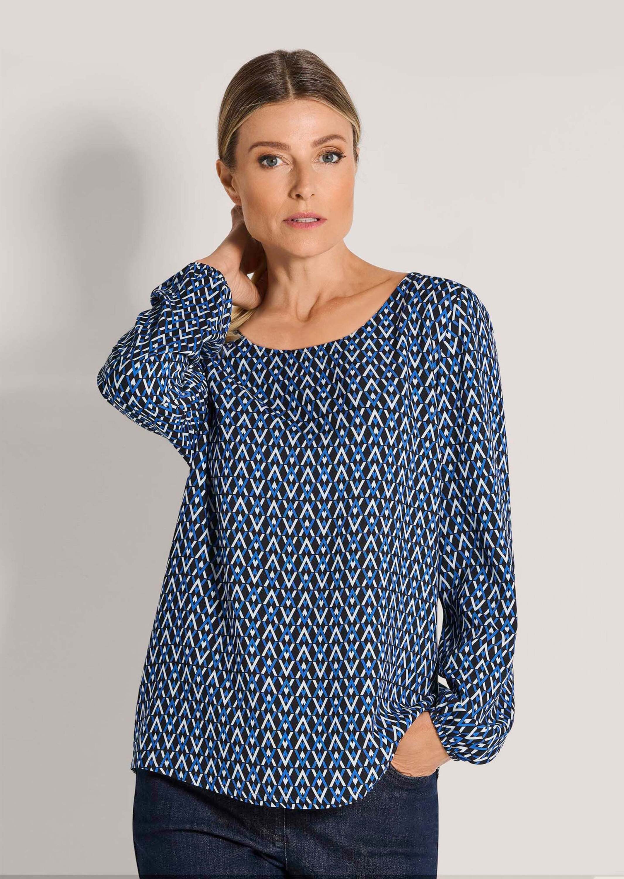 MADELEINE Schlupfbluse Viskosebluse mit grafischem Muster Printbluse mit Ru günstig online kaufen
