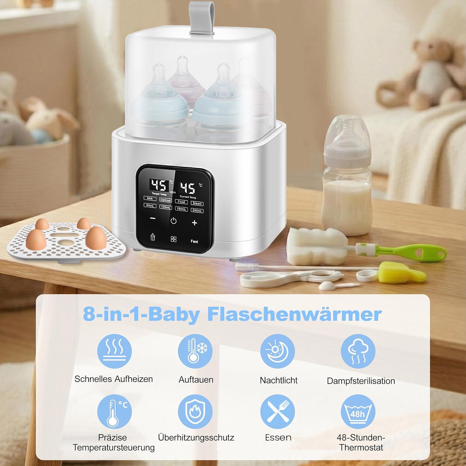 SWGOTA Babyflaschenwärmer 2026 8-in-1 Babyflaschenwärmer und Sterilisator für 4 Flaschen, Dampfsterilisator für 4 Flaschen, BPA-frei, inkl. Fernbedienung