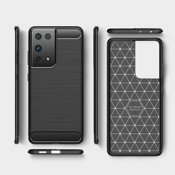 CoverKingz Handyhülle Hülle für Samsung Galaxy S21 Ultra Handyhülle Silikon Case Cover Etui 15,84 cm (6,2 Zoll) - 17,30 cm (6,8 Zoll), Handyhülle Bumper Silikoncover Softcase Carbonfarben
