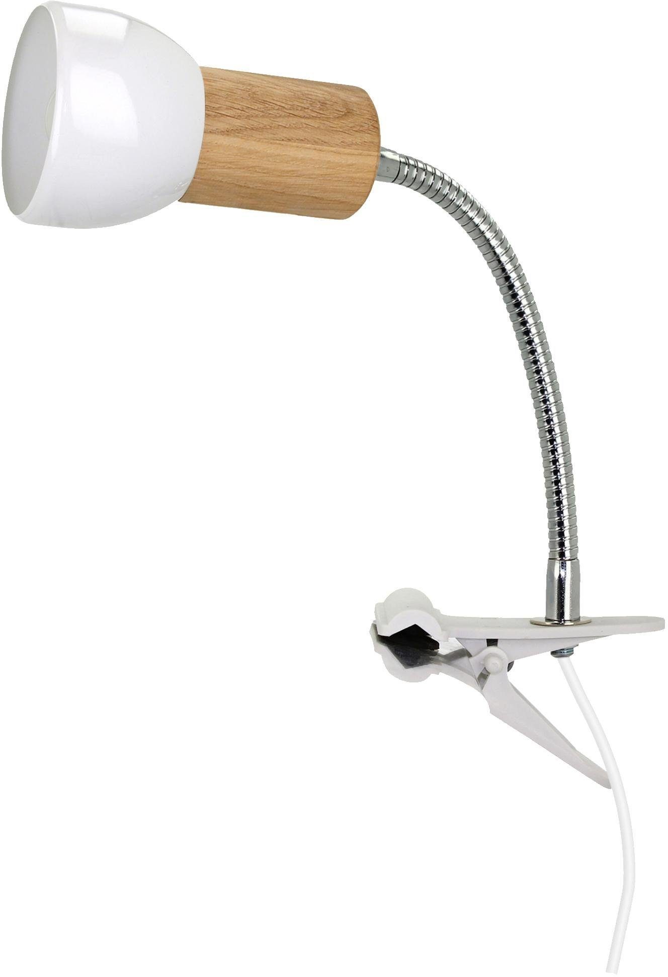 SPOT Light Klemmleuchte SVENDA FLEX, ohne Leuchtmittel, Naturprodukt aus Massivholz, flex. Arm, Schirm aus Metall