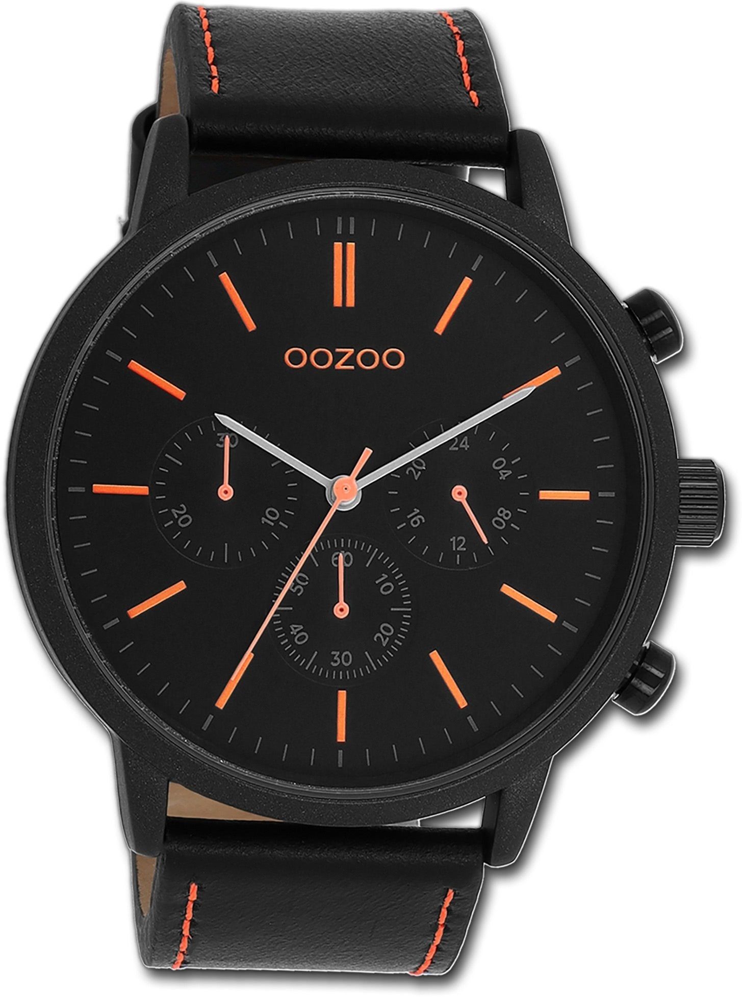 Herrenuhr rundes Gehäuse, Oozoo schwarz, Quarzuhr Lederarmband OOZOO 50mm) extra (ca. Timepieces, groß Armbanduhr Herren