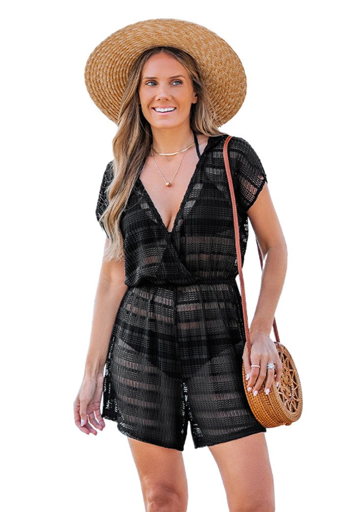 Cupshe Strandoverall Badeanzug Kurzarm V-Ausschnitt günstig online kaufen