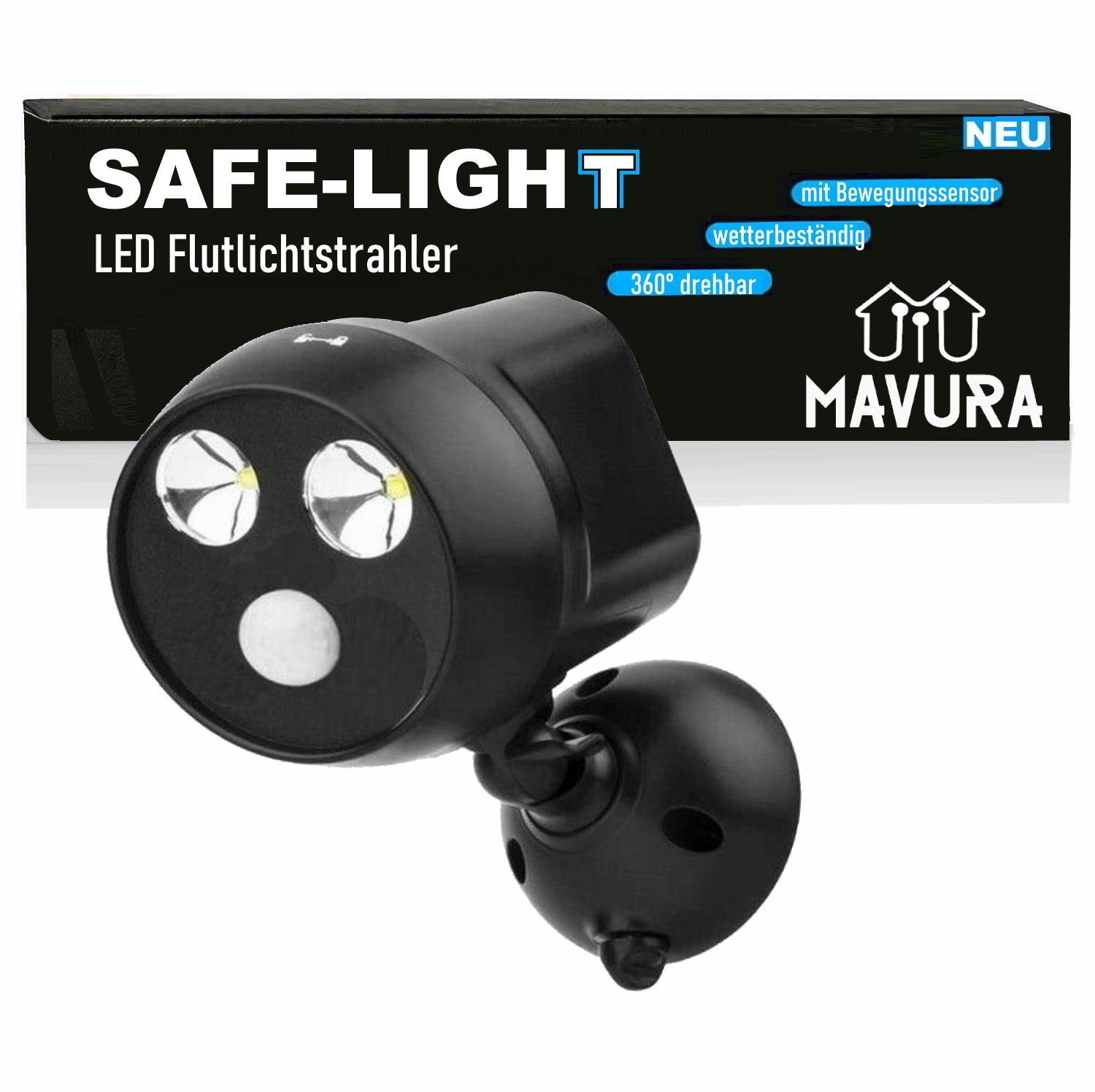 MAVURA LED Außen-Wandleuchte SAFE-LIGHT Sicherheitslicht Klemmlicht Multifunktionslicht, LED fest integriert, Tageslichtweiß, Flutlicht mit Bewegungsmelder Außenleuchte