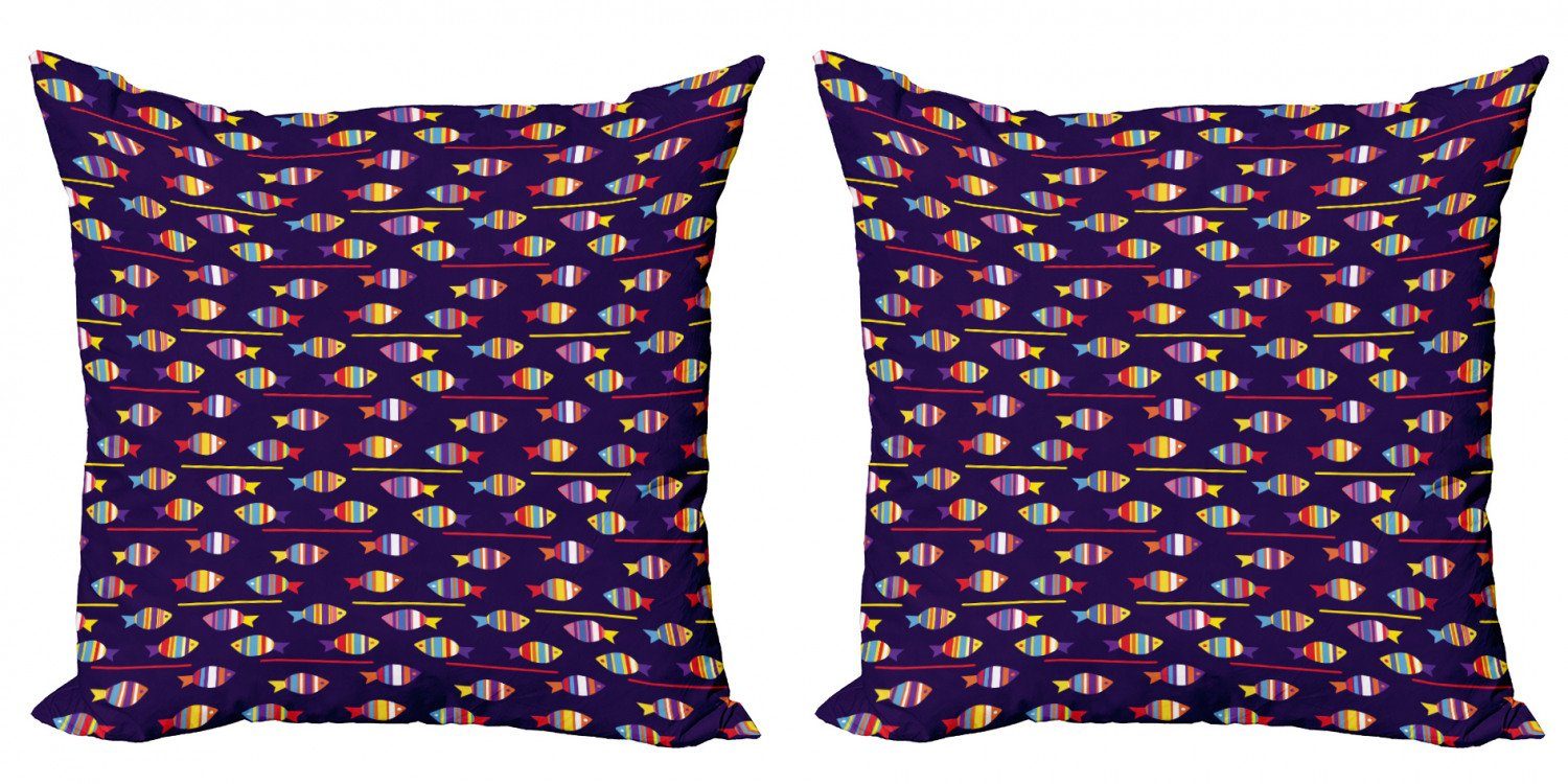 Fisch Accent Gemusterte Kissenbezüge Abakuhaus Modern Regenbogen Digitaldruck, Doppelseitiger (2 Stück), Tiere