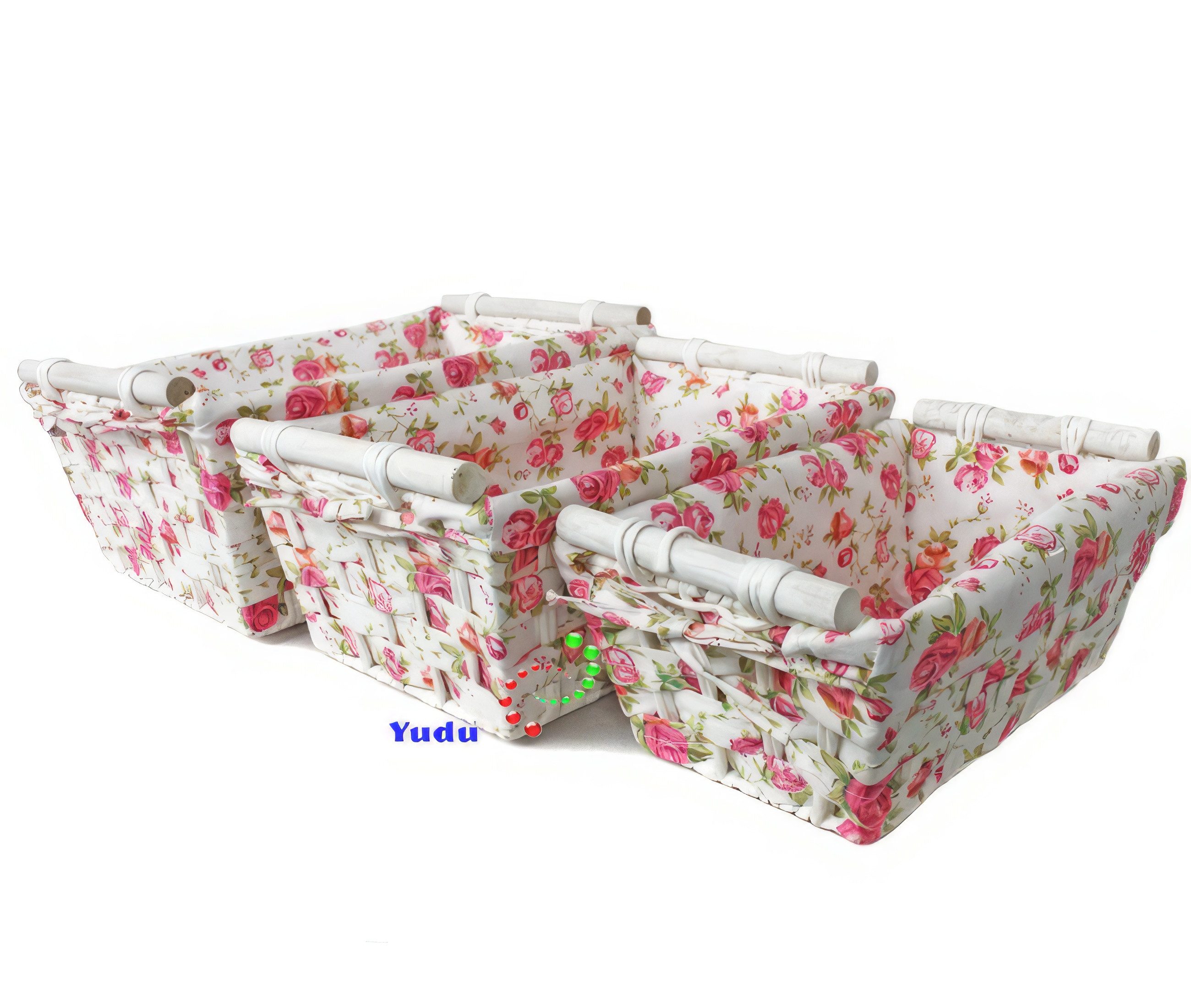 Yudu Aufbewahrungskorb 3tlg. Set RegalboKorb Korb aus Papier Stoffband geflochten mit Bezug