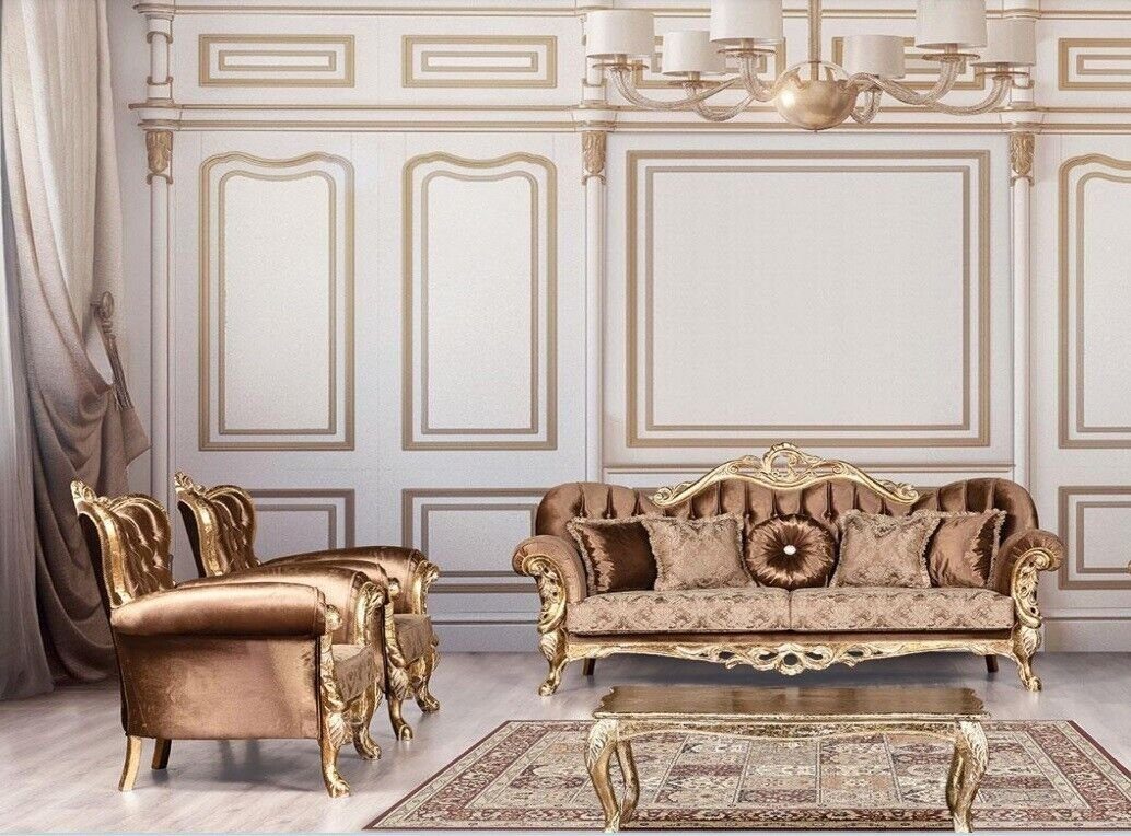 JVmoebel Wohnzimmer-Set Sofagarnitur 3+1+1 Sitzer Luxus Garnitur Sofa Sofas Sessel Set Barock, (3-St)