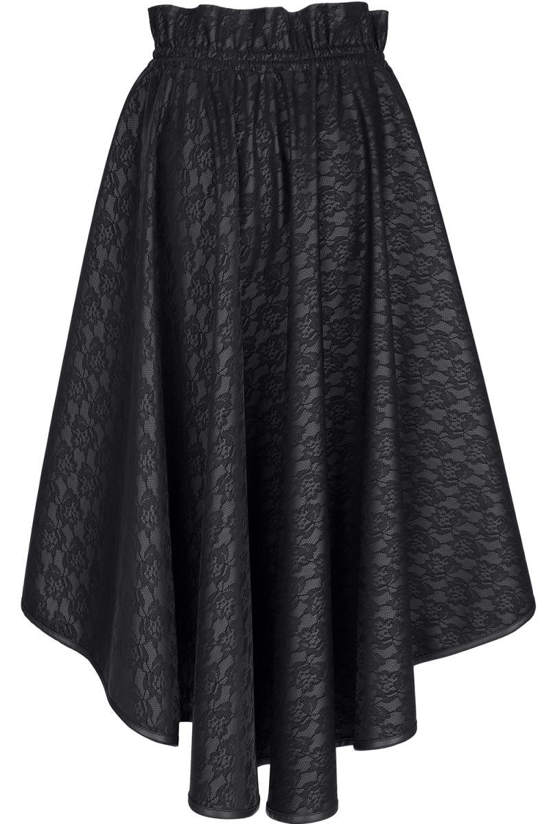Shirt & Rock Schwarzer langer Damen Rock vorne kurz und hinten lang aus elastischem