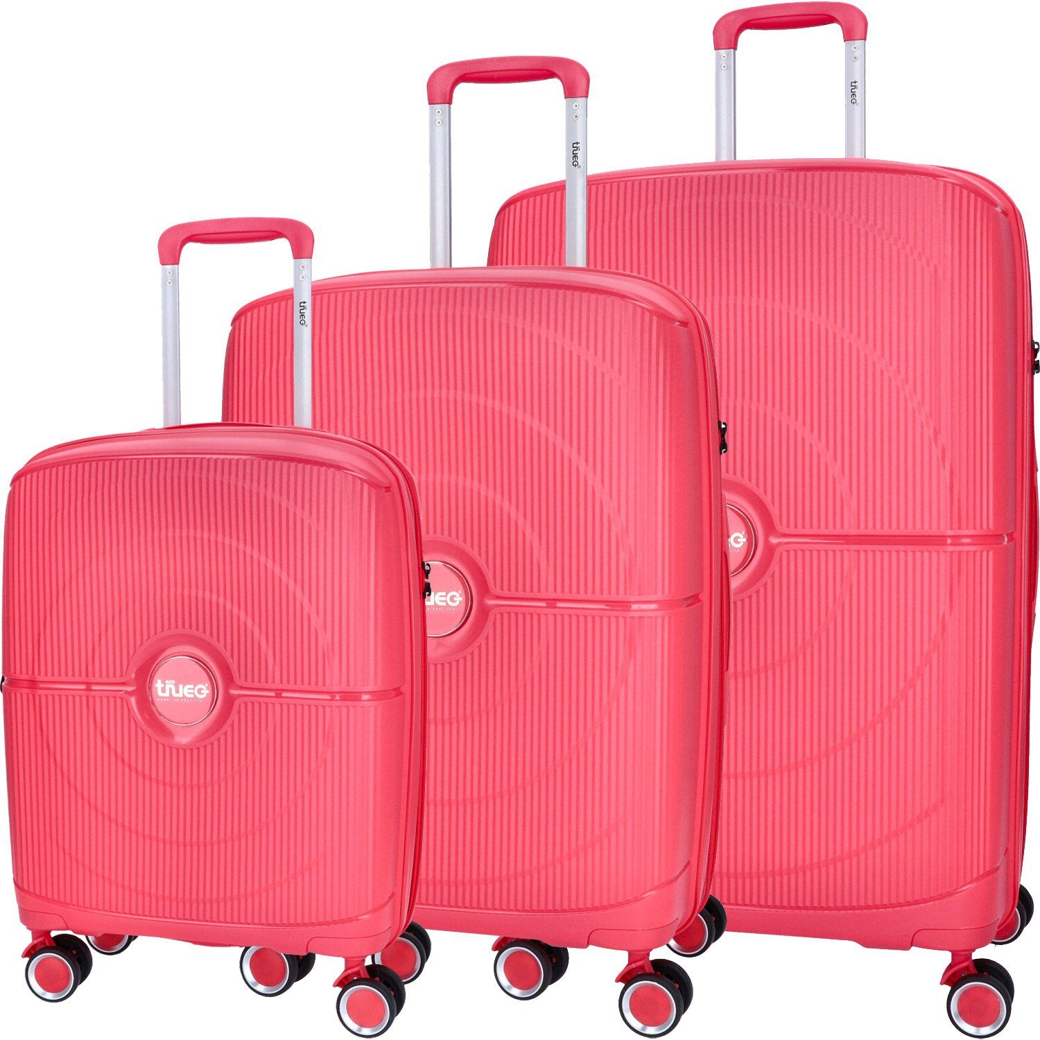 TheTrueC Koffer TheTrueC 4-Rad Trolley 3er Set Valencia coral red, 4 Rollen Rollen