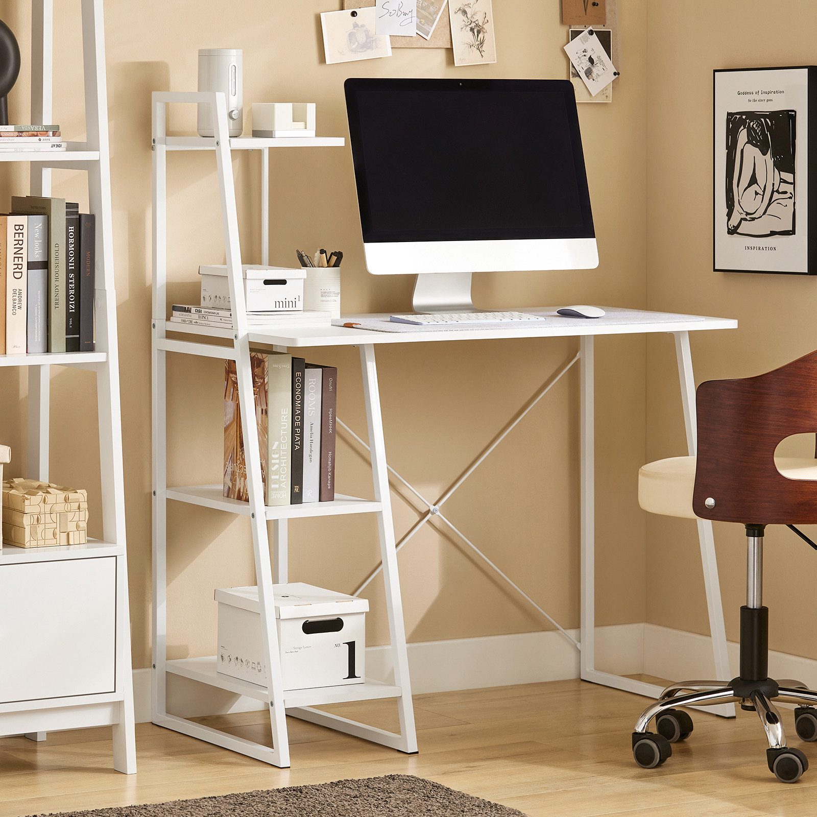 SoBuy Schreibtisch FWT29, Computertisch Arbeitstisch mit 3 Ablageflächen Sc günstig online kaufen