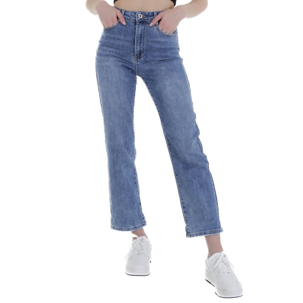 Ital-Design Stretch Jeans Blau Relax-fit-Jeans in Damen Used-Look Fit Relaxed Freizeit