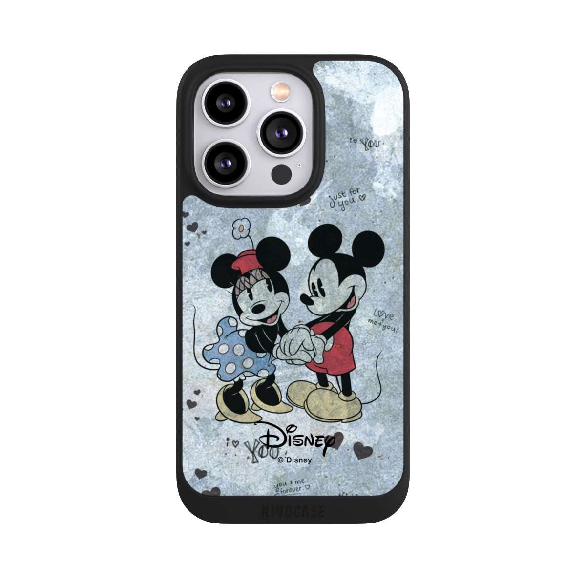 NIVOCASE Handyhülle Disney Vintage Mickey&Minnie In Love, Apple iPhone 14 Pro Handyhülle Hülle NIVOpure Case Schwarz