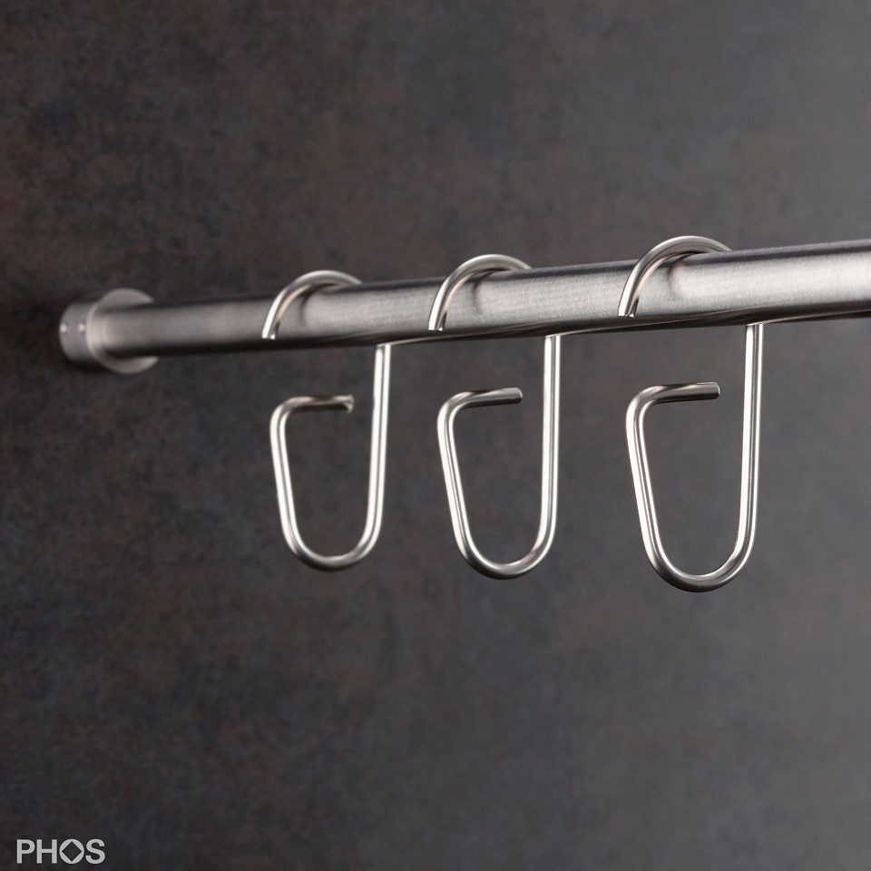 PHOS Design Duschvorhangringe, Vorhanghaken aus Edelstahl für Ø12mm und Ø20mm Stangen, (Modell: HKD, 1-St), (Durchschleudertechnik) - 100% Made in Germany