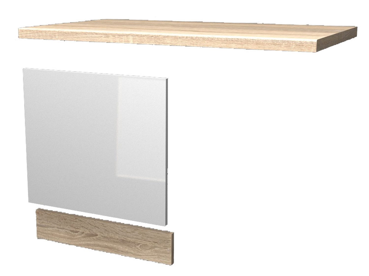 Flex-Well Frontblende Geschirrspüler-Paket teilintegriert - Hochglanz Weiß Sonoma Eiche