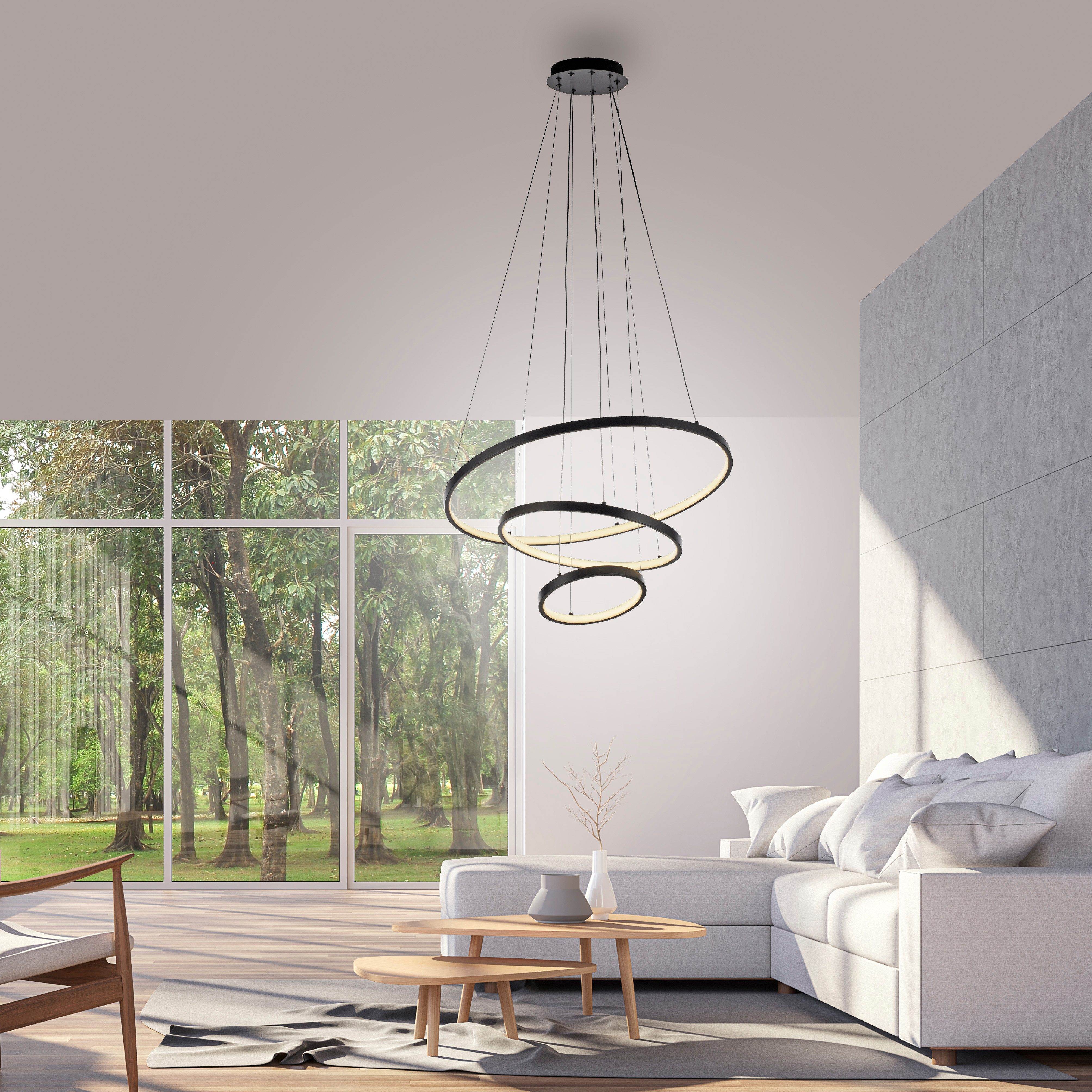 JUST LIGHT LED Deckenleuchte CERCHI, LED fest integriert, Warmweiß, Ringe Ø230 / Ø390 / Ø610mm