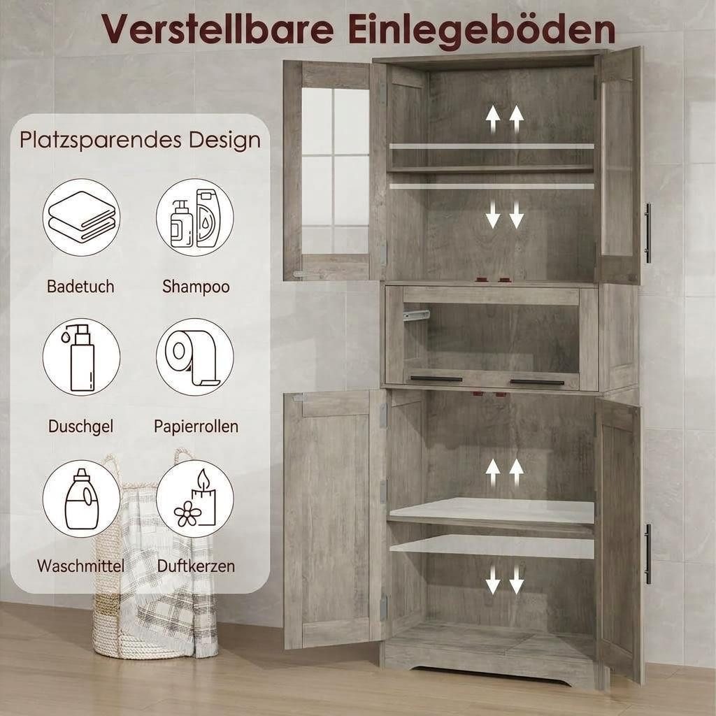 GarveeMore Küchenbuffet mit 5 Türen & 2 verstellbaren Regalen,60x30x170cm Mehrzweckschrank,Küchenschränke,für Küche und Wohnzimmer – Bild 3 von 5