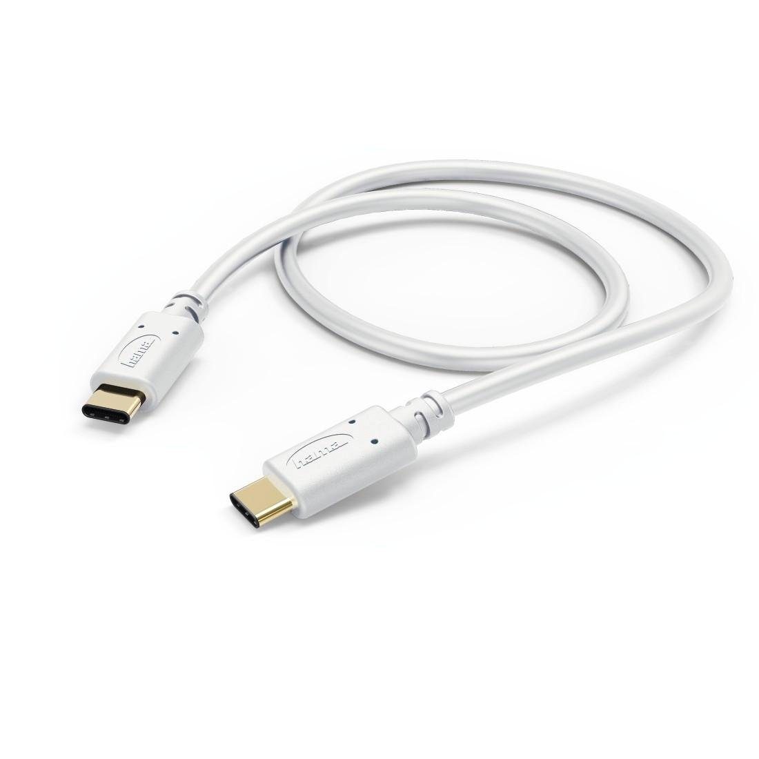 Hama Lade-/Datenkabel, USB Type-C-USB Type-C, 1,5 m, Weiß, vergoldet USB-Kabel, USB-C, (150 cm), Geeignet zur Verbindung von Endgeräten (Stromver. von 3A oder weniger)