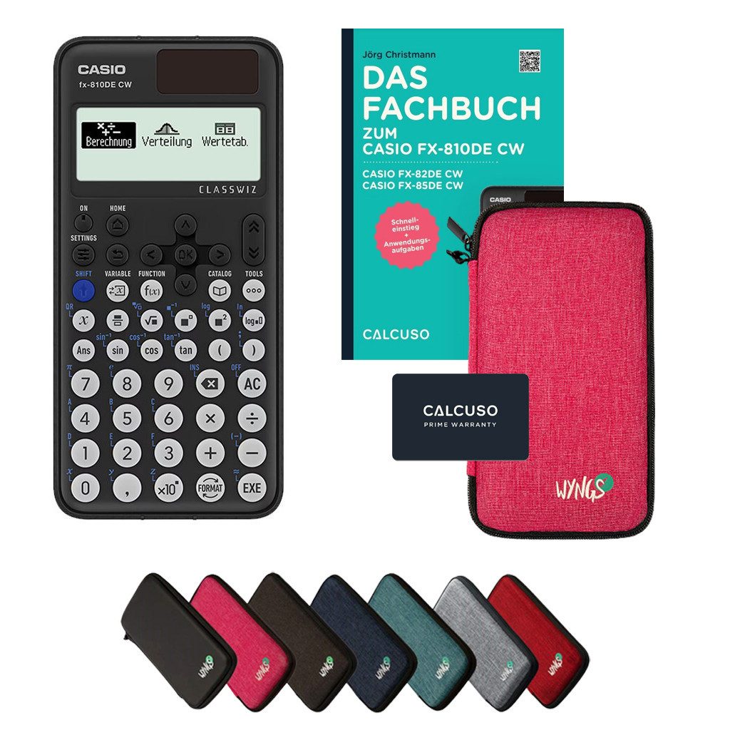 CASIO Taschenrechner fx-810DE CW inkl. Schutztasche Pink & Fachbuch (96 Seiten, DIN A5)