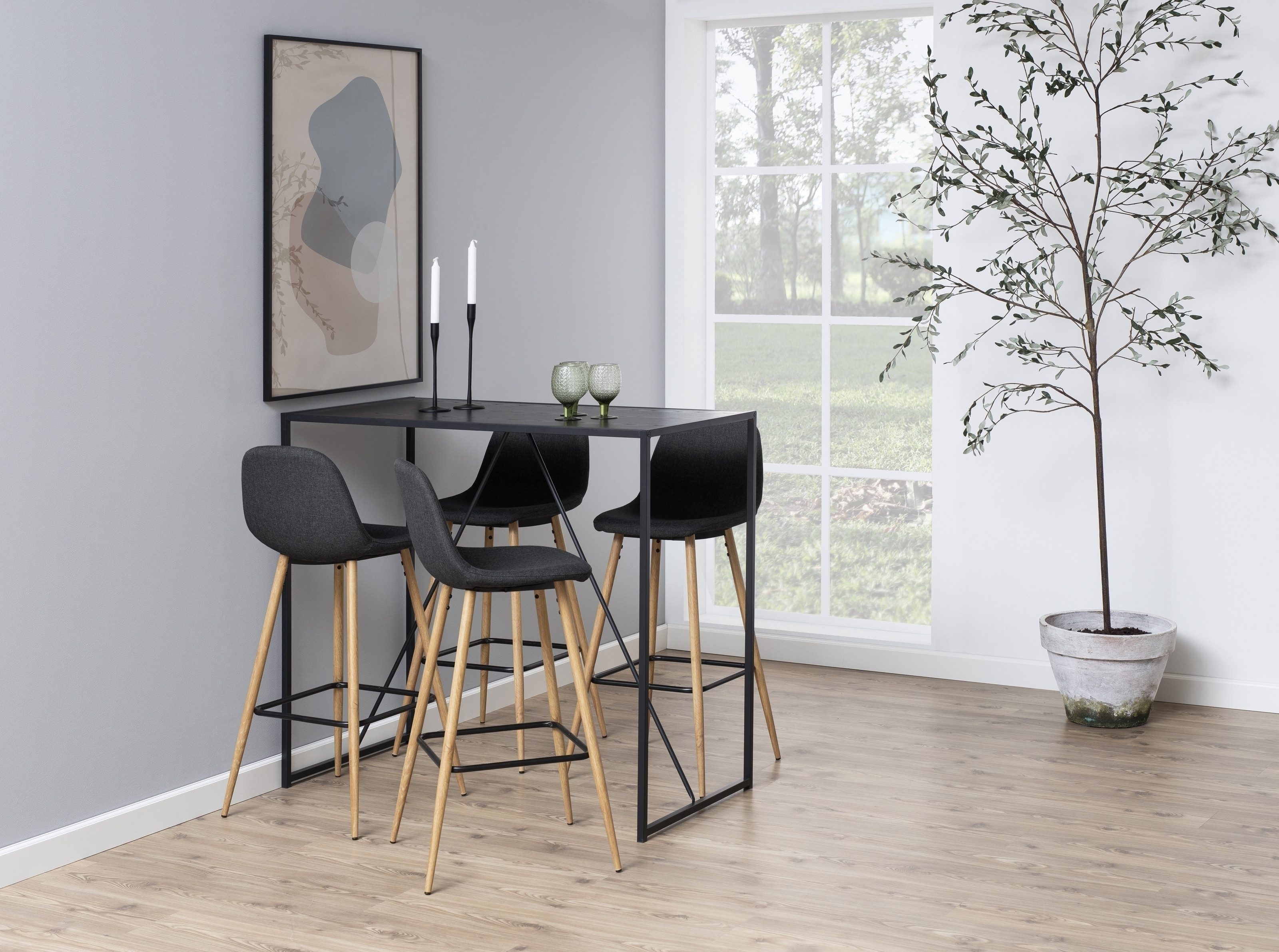 Barhocker (2er-Set) in Grau, Stoff - 46,6x101x51cm (BxHxT)