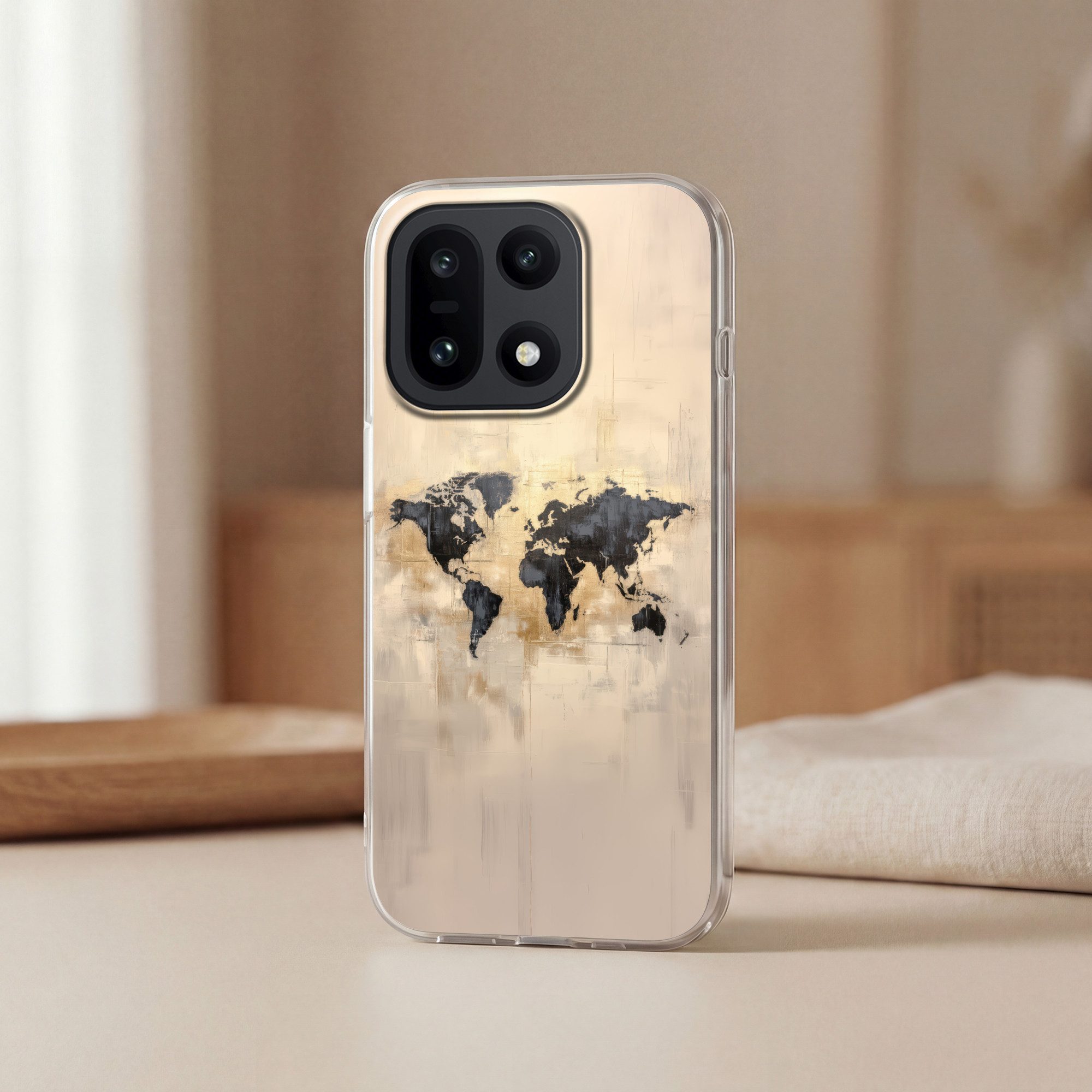 MuchoWow Handyhülle für OnePlus 15 Weltkarte - Gold - Schwarz - Abstrakt, Phone Case, Silikon, Schutzhülle Dünn