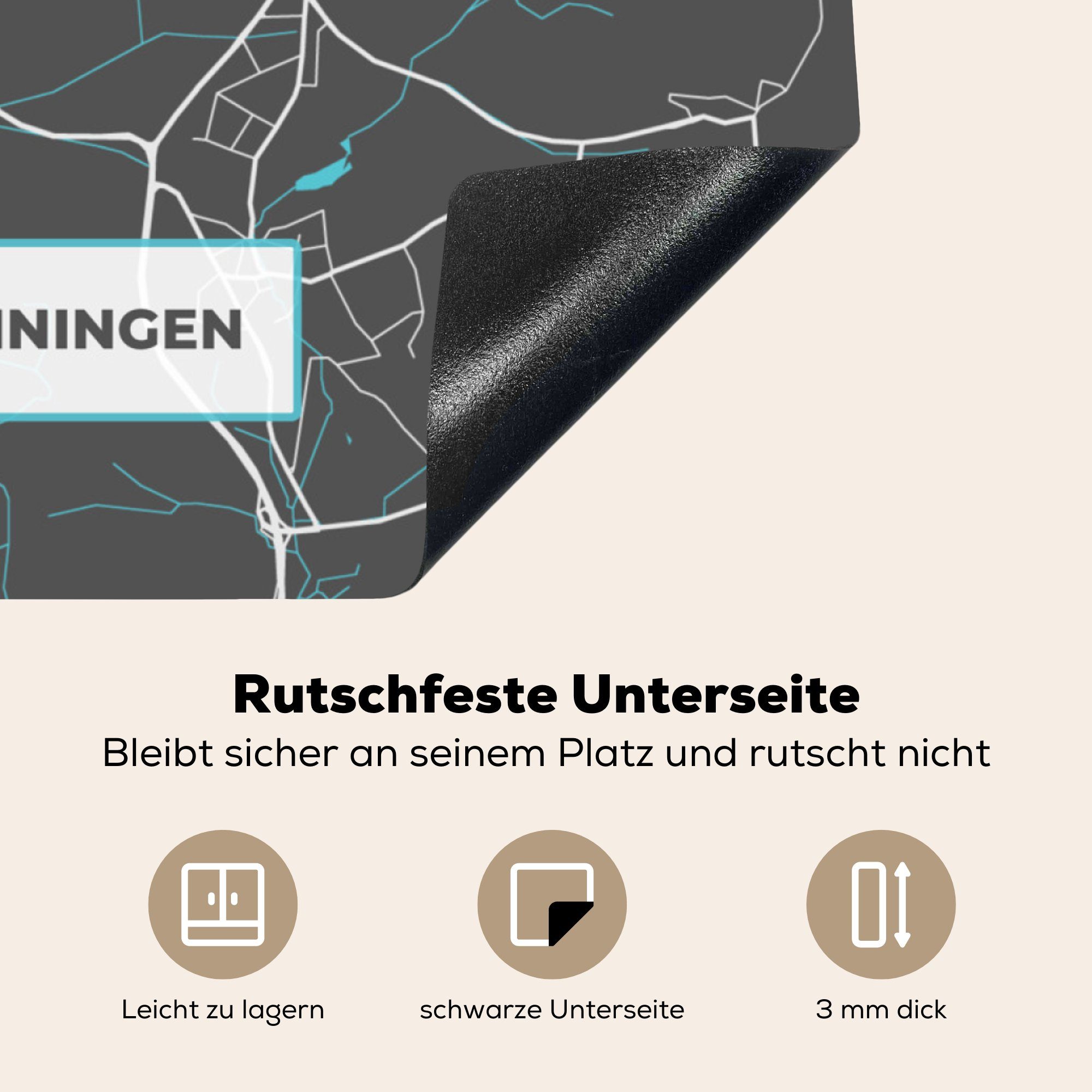 küche Stadtplan - Schwenningen (1 78x78 -, Vinyl, - für Deutschland Blau - cm, MuchoWow Herdblende-/Abdeckplatte Arbeitsplatte - Villingen Karte Ceranfeldabdeckung, tlg),