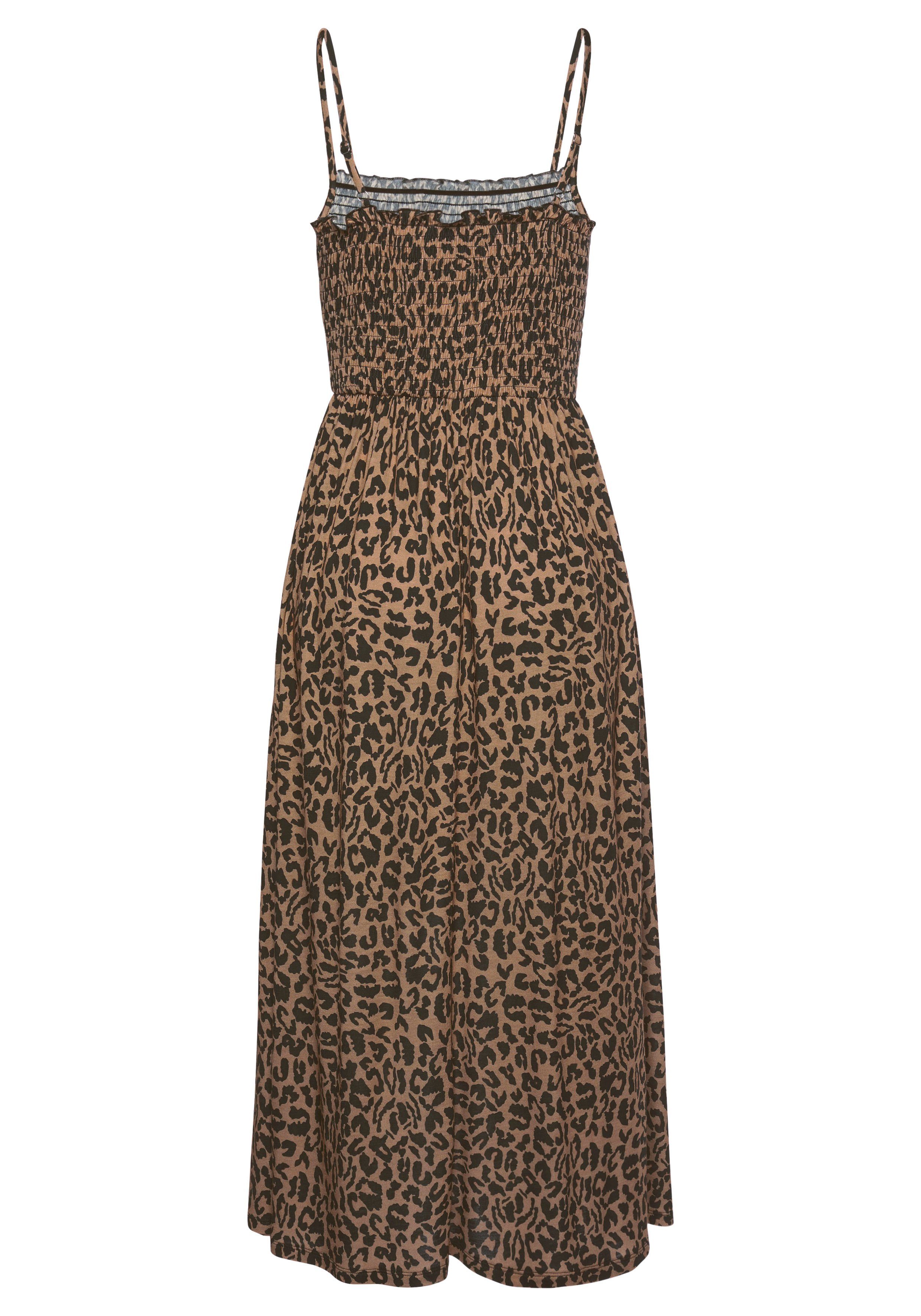 Oberteil Midikleid Buffalo und mit Animalprint gesmoktem