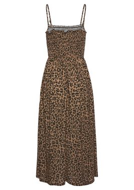 Buffalo Midikleid mit gesmoktem Oberteil und Animalprint, Leokleid, Sommerkleid