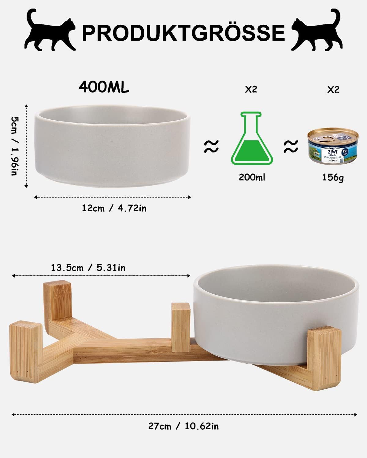 SinLaw Napf-Set 2 Bambus Keramik Schüssel für Katzen und Hunde, Mit Anti-Rutsch-Matte,futterschale katze keramik