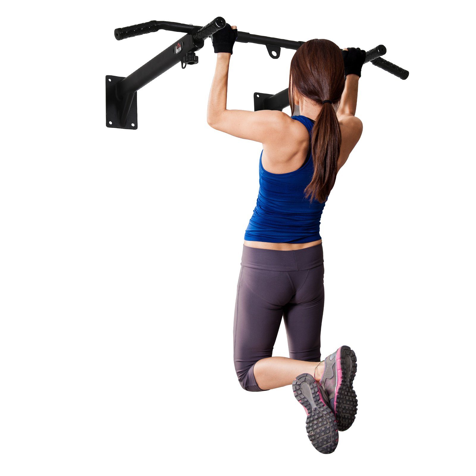 HOMCOM Klimmzugstange Klimmzugstange Pull Up Bar mit rutschfest Griffe, Stahl Schwarz (Reckstange mit Ösen für Boxsack, 1-tlg., Stahl, Schwarz), 93,5 x 65 x 17 cm