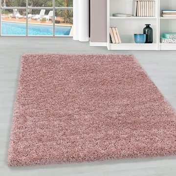 Teppich Unicolor - Einfarbig, Teppium, Rechteckig, Höhe: 30 mm, Teppich Wohnzimmer Shaggy Einfarbig Rosa Modern Flauschig Weiche
