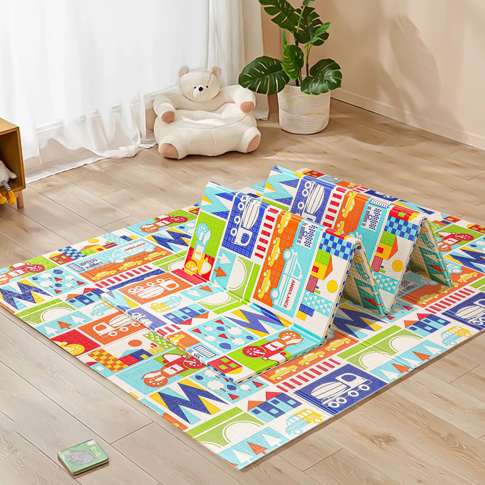 OUNUO Spielmatte Baby Spielteppich Doppelseitige Krabbelmatte 200 x 180 CM