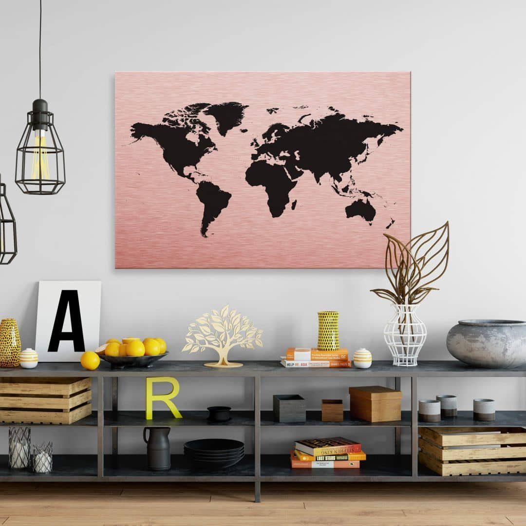 K&L Steampunk Landkarte Metall Art Worldmap Wohnzimmer Gemälde Weltkarte Deko, Wall Schwarz-Kupfer Küche