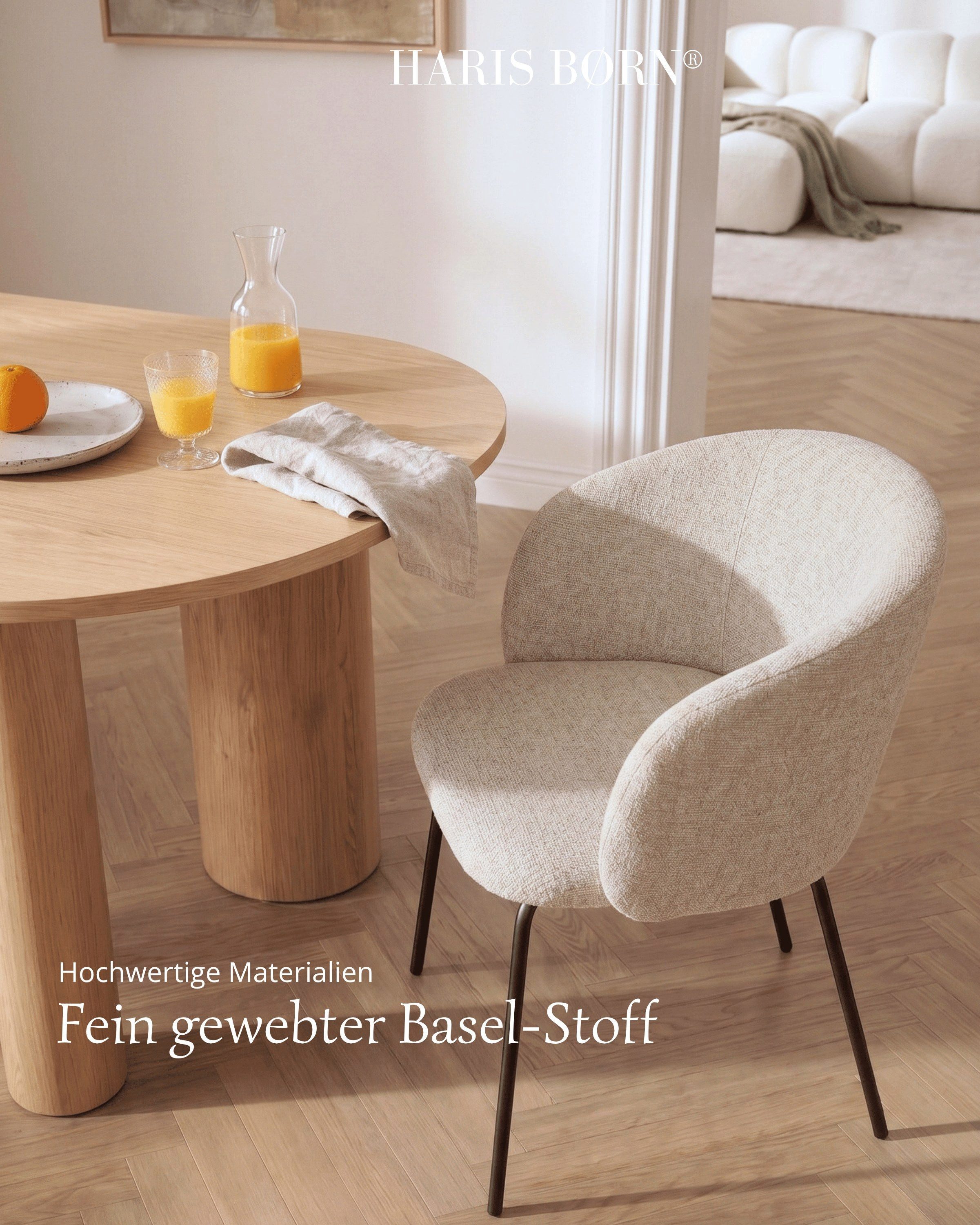 Haris Børn Esszimmerstuhl mit Armlehnen NØR - Hochwertige Polsterstühle für Esszimmer (Set, 2 St), Beige - Premium Esszimmer Stühle & Wohnzimmer Stühle – Bild 5 von 5