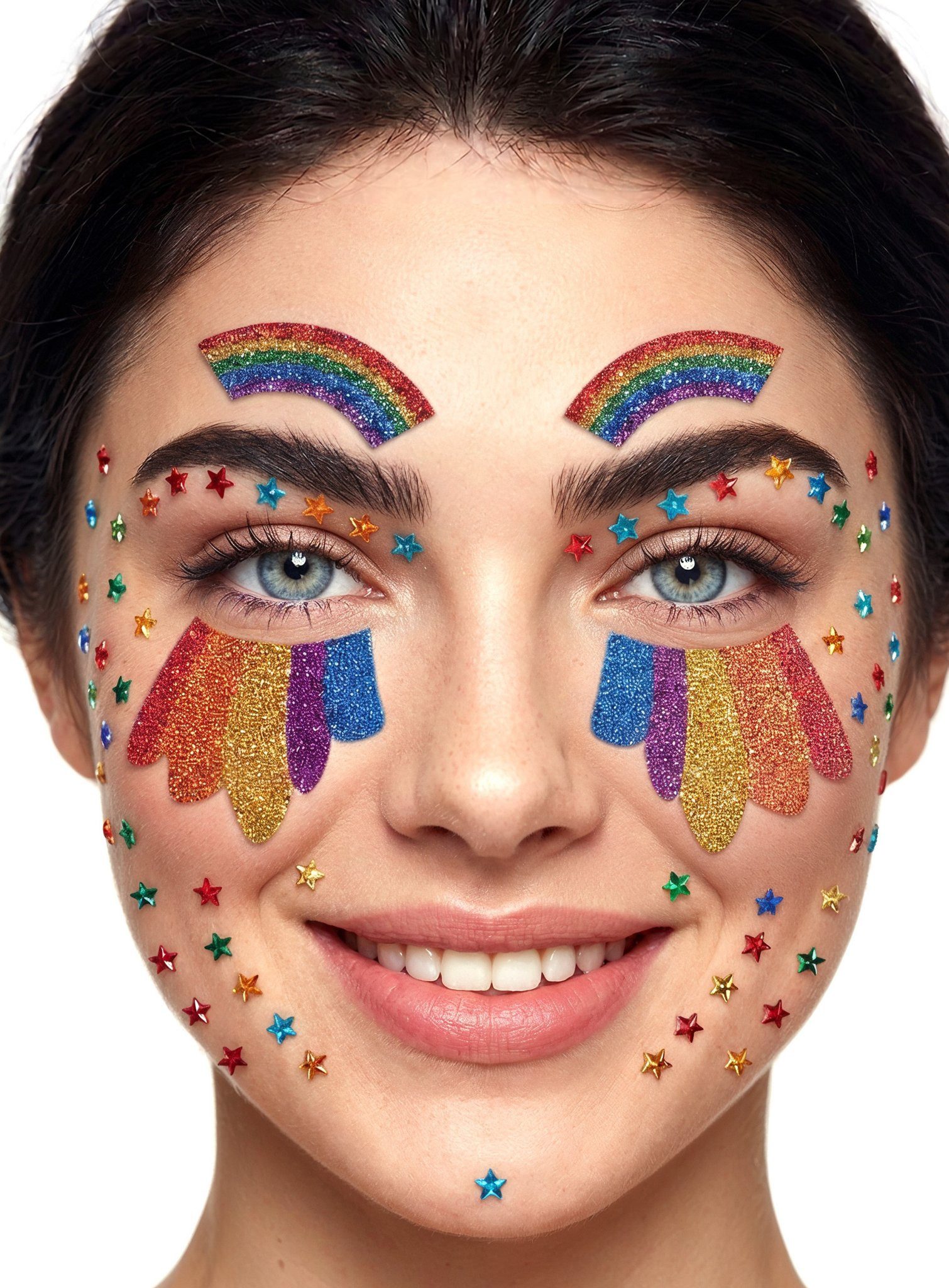 Theaterschminke Regenbogen Glitzer Face Jewels Schmink Set