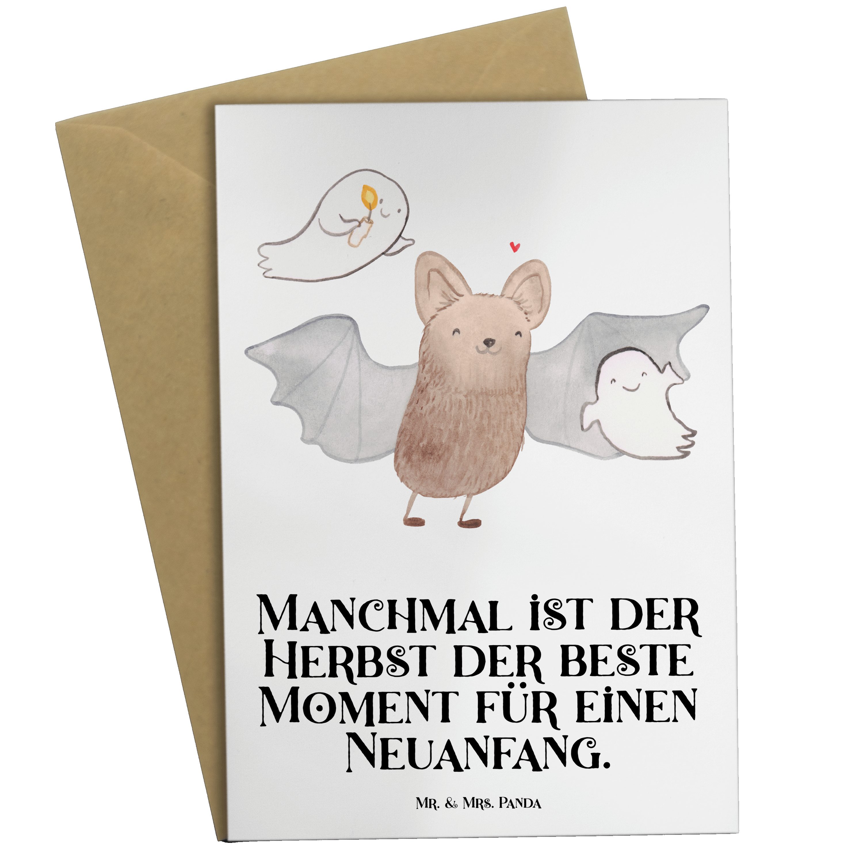 Grußkarte Halloween, Fledermaus Weiß - Gespenster Karte, - Geschenk, Mrs. Mr. Panda Dekoration &