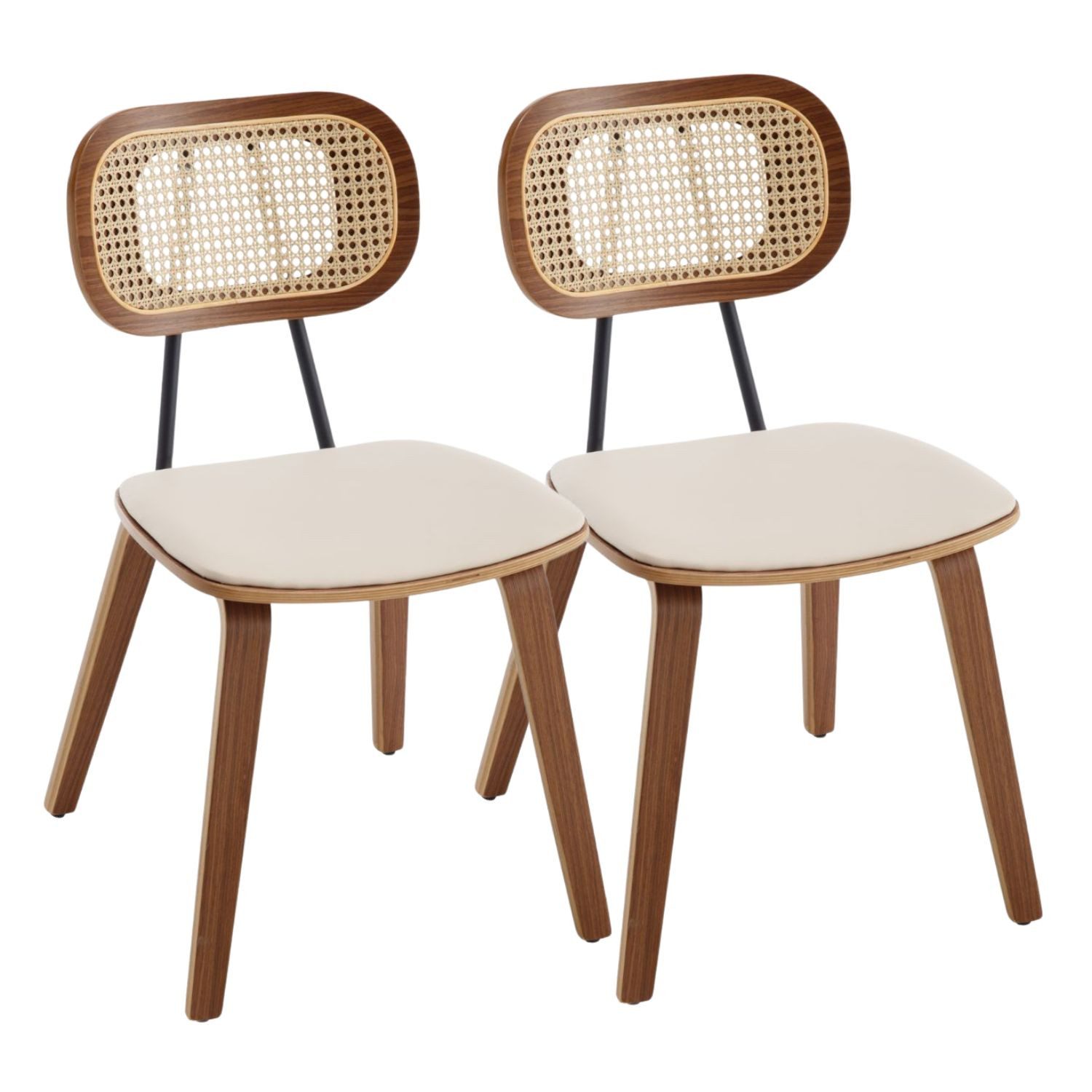 WAHSON OFFICE CHAIRS Esszimmerstuhl 2er Set,mit PU-Leder, Rattan-Rückenlehne und Holz für Küche/Wohnzimmer