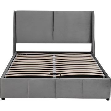 WISHDOR Polsterbett Doppelbett Stauraumbett (140 x 200,grau mit Lattenrost ohne Matratze), Gemütlich Schlafen, Angenehm zu berühren