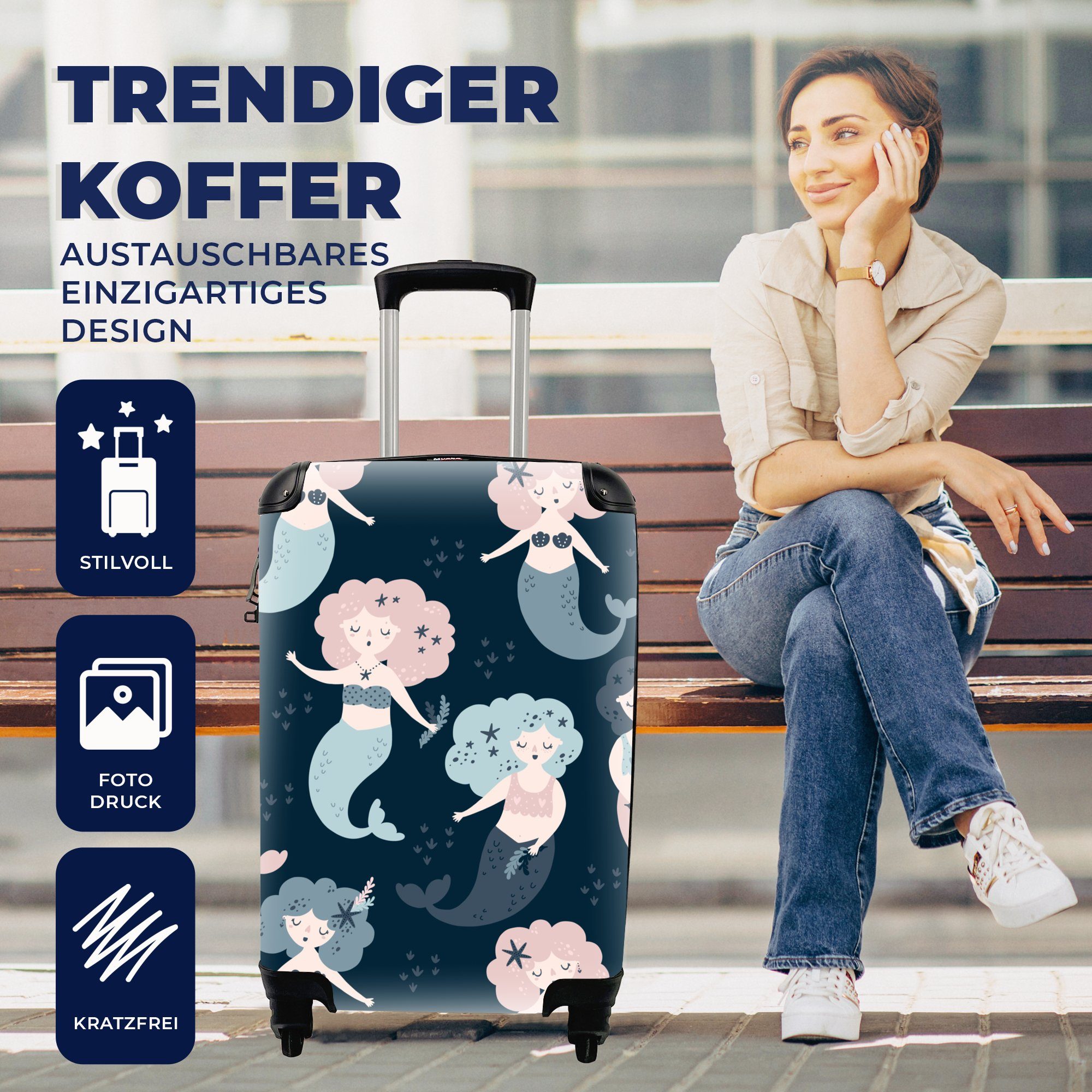 - mit Mädchen Ferien, Reisekoffer - Kind Schnittmuster Baby für Rollen, 4 MuchoWow - - Kinder, Handgepäckkoffer Reisetasche - Meerjungfrau Handgepäck Trolley, rollen,