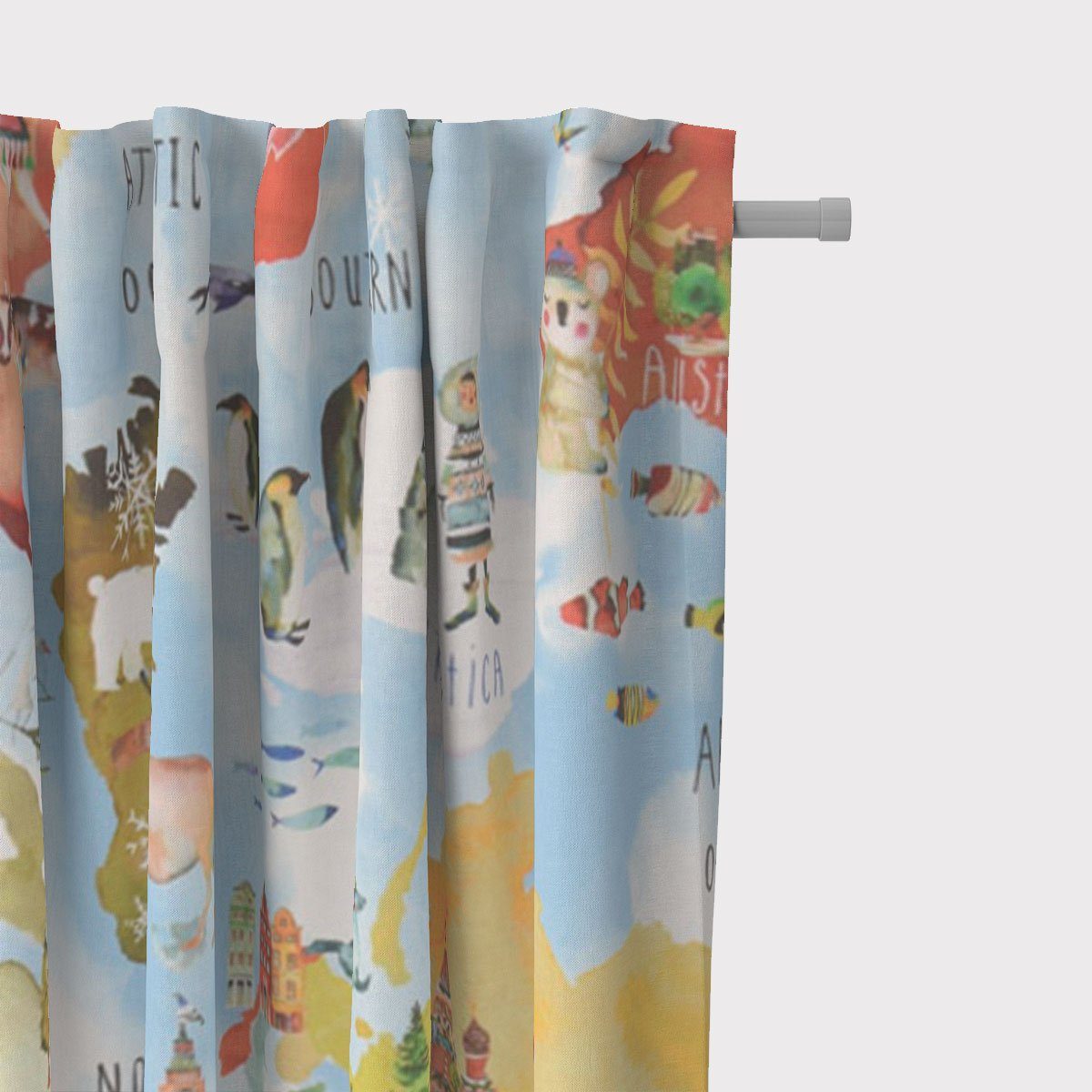 Vorhang SCHÖNER LEBEN. Vorhang Adventure Rainbow Weltkarte bunt 245cm, SCHÖNER LEBEN., Smokband (1 St), blickdicht, Baumwolle, handmade, made in Germany, vorgewaschen