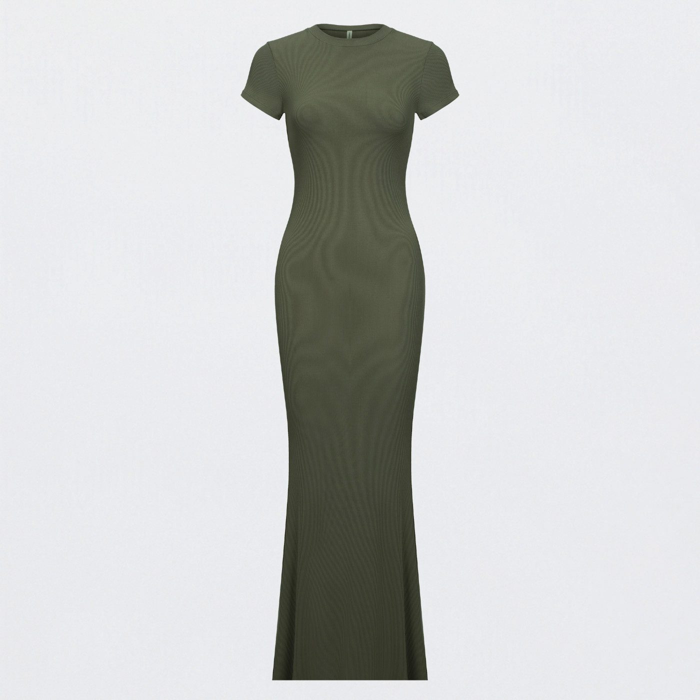 cfab by creamy fabrics Jerseykleid Ribbed T-Shirt Maxikleid-Army Green-XS (1-tlg)