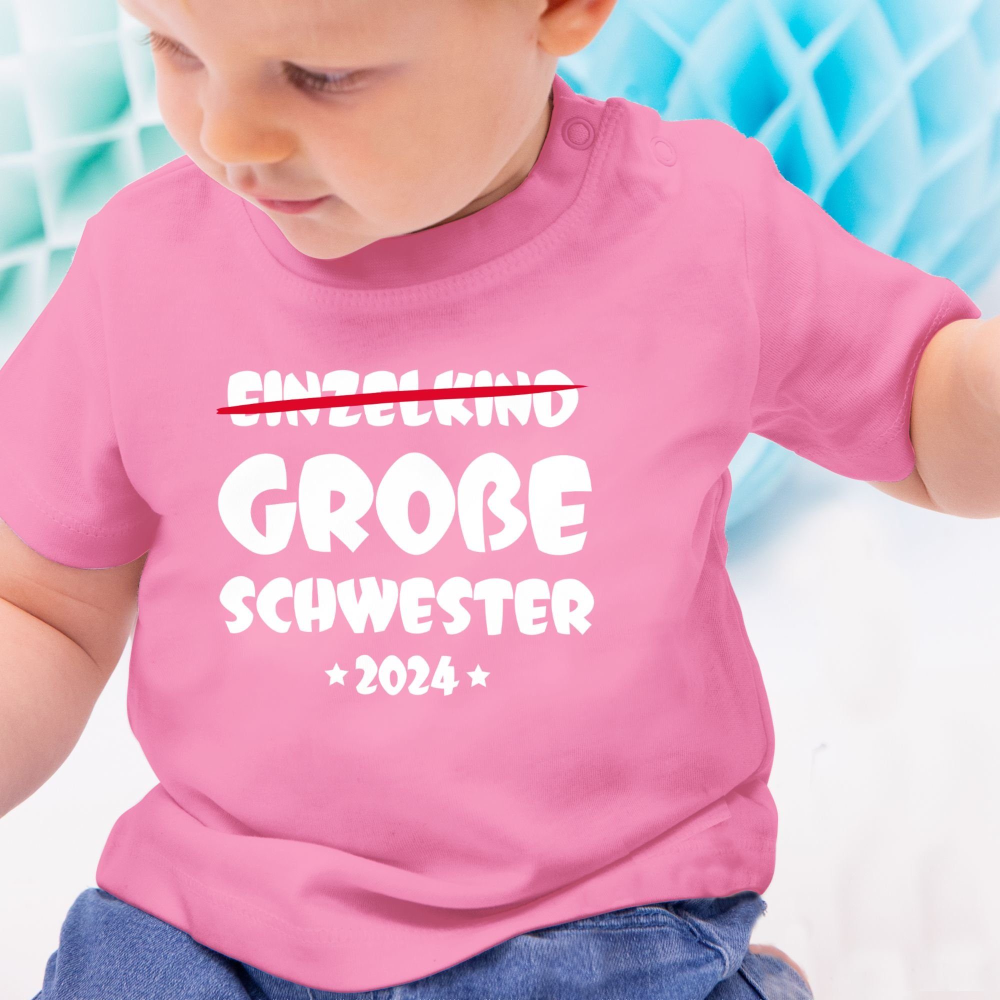 Shirtracer T-Shirt Einzelkind Große Schwester 2024 Schwester Bruder 1 und Pink Geschwister
