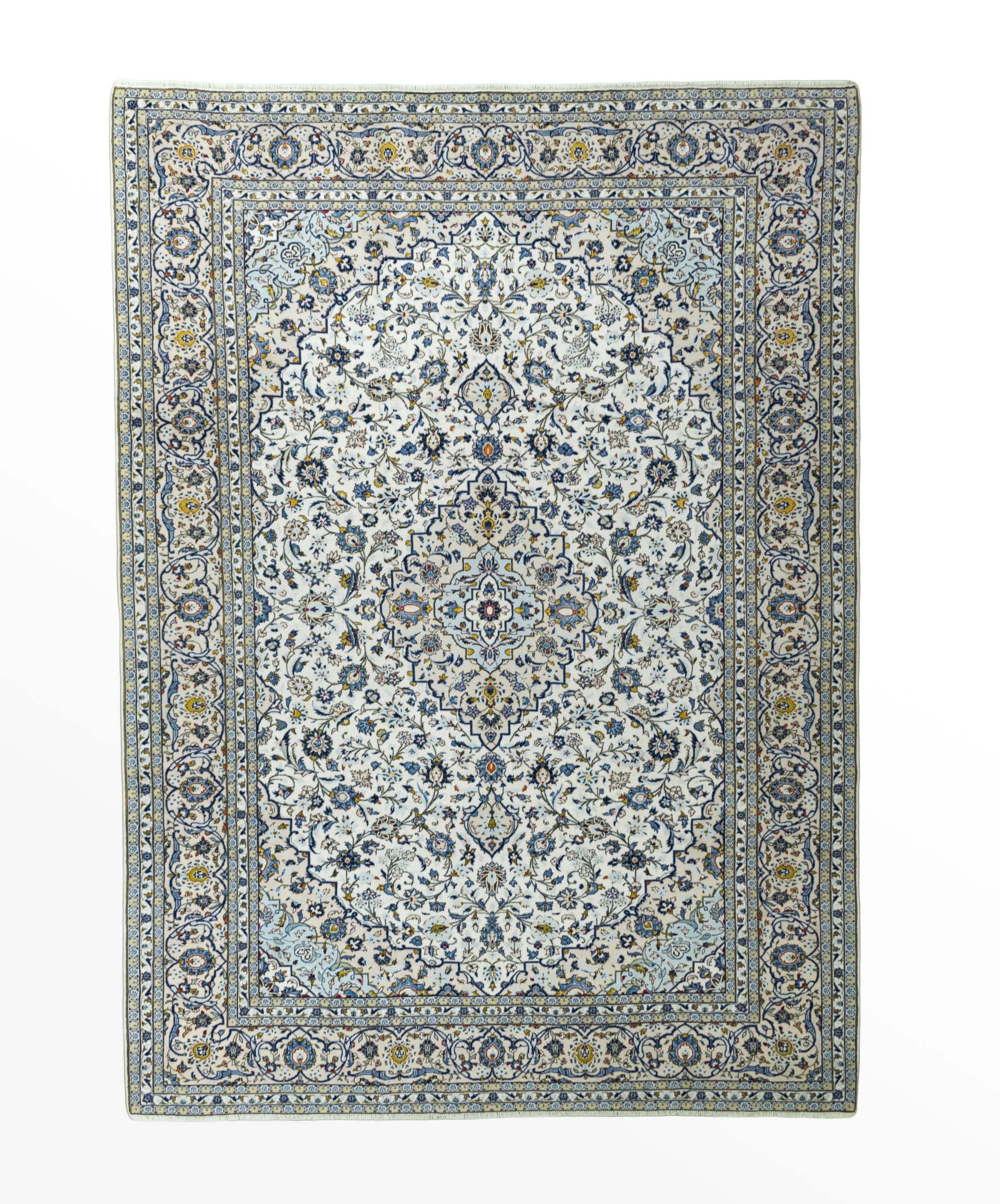 CABBEL Orientteppich 406x295 cm Perser Kashan Beige Schurwolle Handgeknüpft Klassisch, rechteckig, Höhe: 8 mm, 100% Schurwolle – weich, pflegeleicht, solide Knüpfdichte
