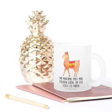 Mr. & Mrs. Panda Teeglas Alpaka Stolz - Transparent - Geschenk, Tasse mit Henkel, Teetasse aus, Premium Glas, Liebevolle Gestaltung