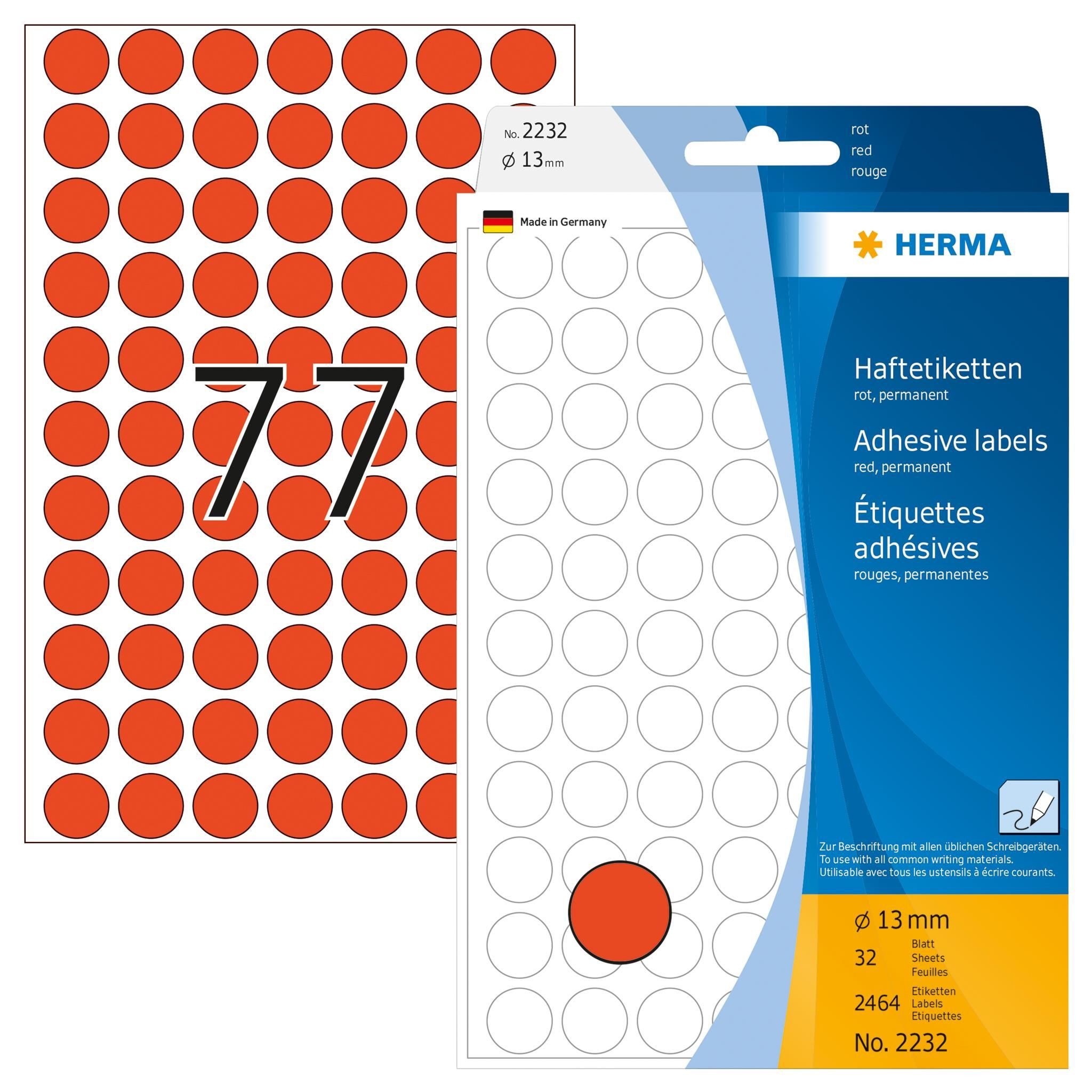 HERMA Moderationskoffer Herma Farbpunkte permanent haftend Ø 13 mm rot 2464 Etik.